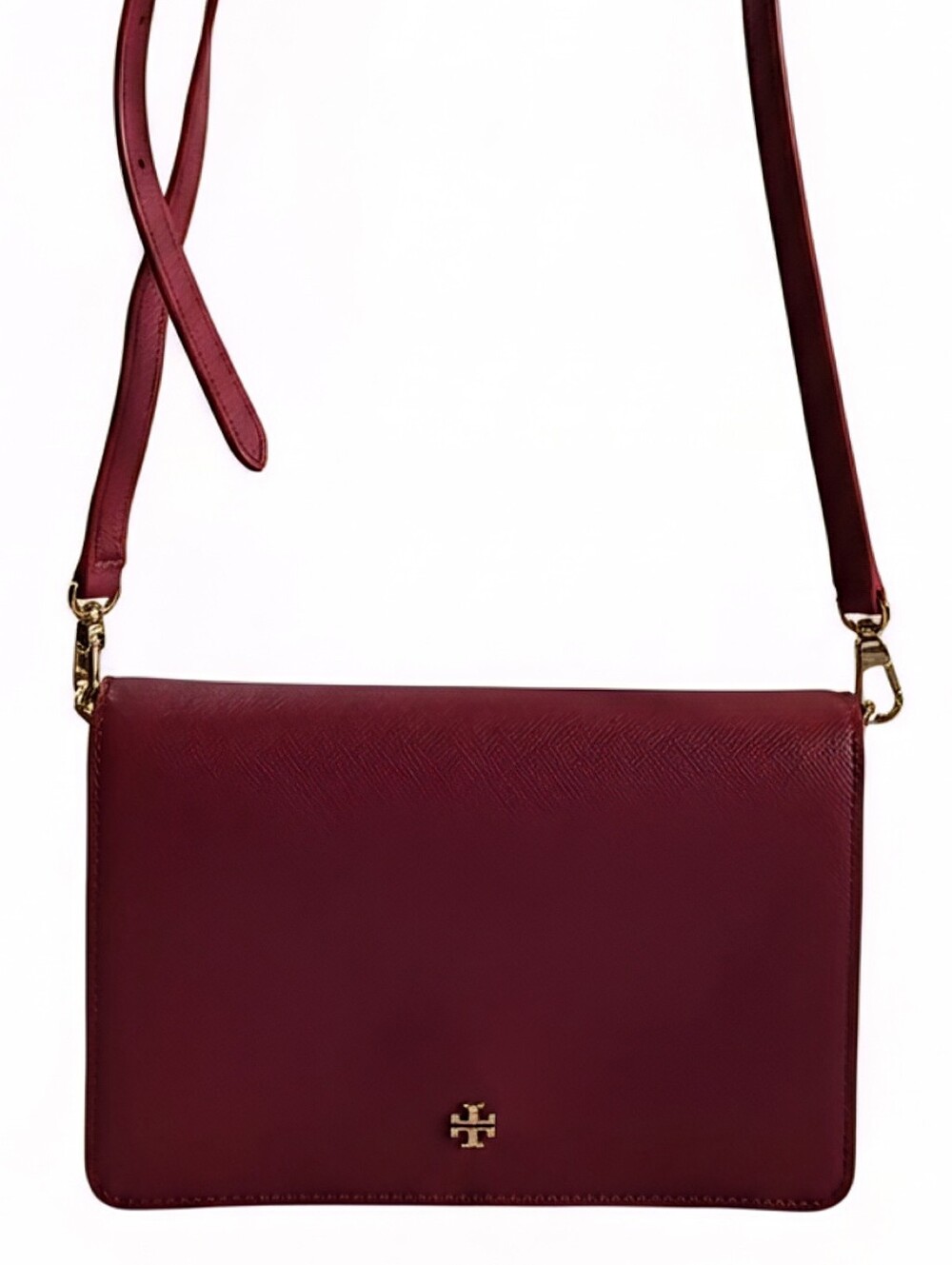 Tory Burch Deep Wine Leather Crossbody with Gold Logo